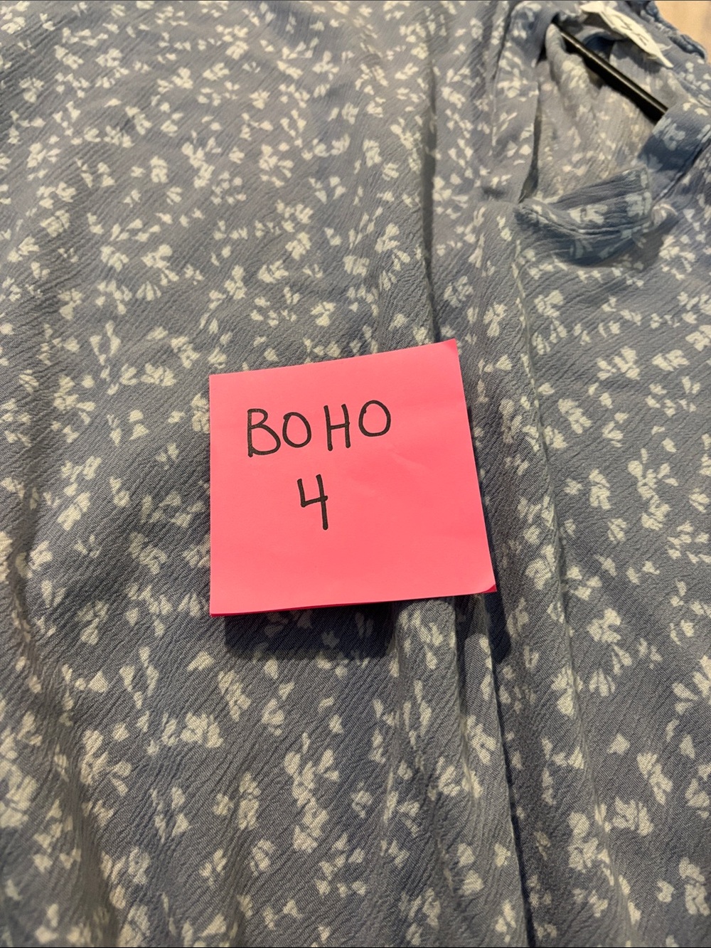 Boho Chic Dusty Blue Floral V-Neck Peasant Top - Picture 5 of 5